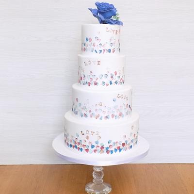 Metallic and lustre hearts wedding cake - Cake by Divine Bakes
