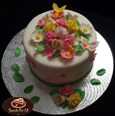 Fondant and gumpaste flower cake  - Cake by sweetsforall