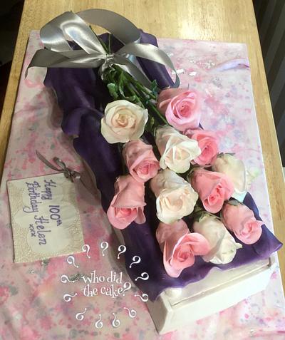 Roses for a beautiful 100th birthday  - Cake by Who did the cake (Helen Wilkinson)