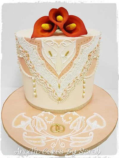 Calla Lily and Beaded Mehndi inspired wedding cake - Cake by Angelic Cakes By Sarah