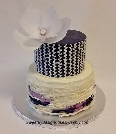 Buttercream ruffles with wafer paper flower - Cake by SweetByDesign