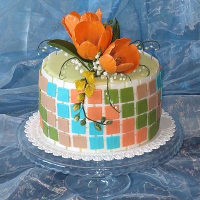 Mosaic with orange tulips - Cake by Eva Kralova