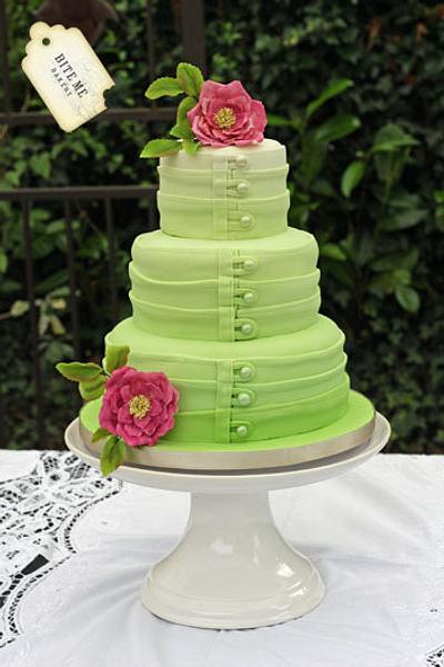 Green 'buttoned' Ombre Wedding Cake - Cake by Samantha Pilling