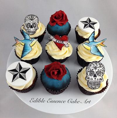 Hand painted Tattoo cupcakes - Cake by Edible Essence Cake Art