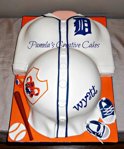Tiger Baseball Baby Bump - Cake by Pamela Sampson Cakes