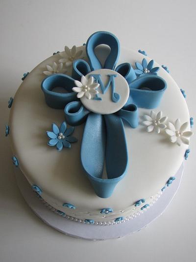 Blue Cross Baptism Cake with Cross Sugar Cookies! - Cake by Sandra Caputo