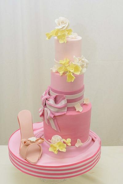 Pink and White Cake with a Shoe - Cake by Sugarpixy