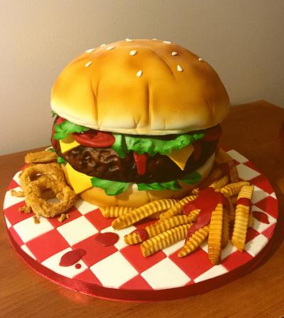 Giant Hamburger cake, fries and onion rings - Cake by The Cake Mamba