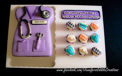 Nurse Graduation Cake and Cupcakes - Cake by Jennifer's Edible Creations