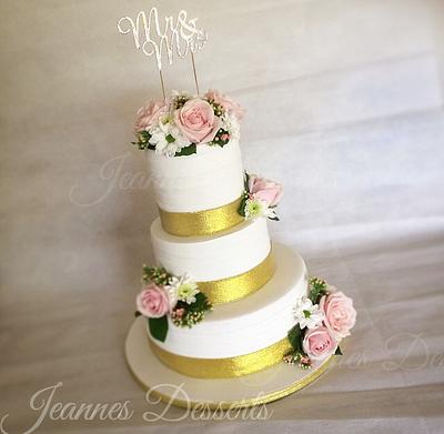 Pink and Gold Themed Wedding Cake - Cake by Jeannes Desserts 