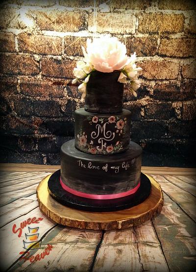 Chalkboard Cake and Peony - Cake by Sweet Heaven Cakes