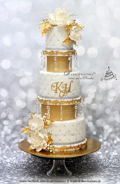 White Engagement Cake with Gold Glitter - Cake by D Cake Creations®