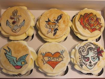 hand painted tattoo cupcakes  - Cake by d and k creative cakes