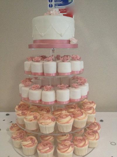 Wedding Cake with Mini Cakes & Cupcakes - Cake by Gill Earle