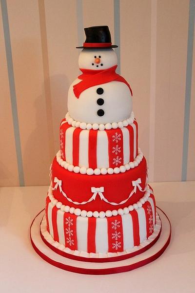 Snowman Christmas 4 tier Cake - Cake by Strawberry Lane Cake Company