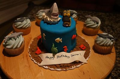 Shark Theme Cake and Cupcakes - Cake by KAT