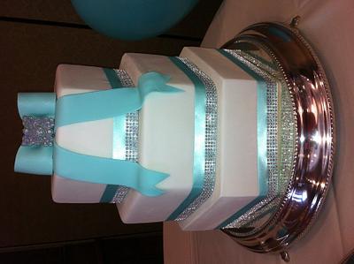 Tiffany blue & bling hexagon cake - Cake by Christie