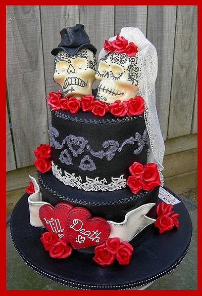 'Till Death ~ Gothic Skulls Wedding Cake - Cake by Mel_SugarandSpiceCakes