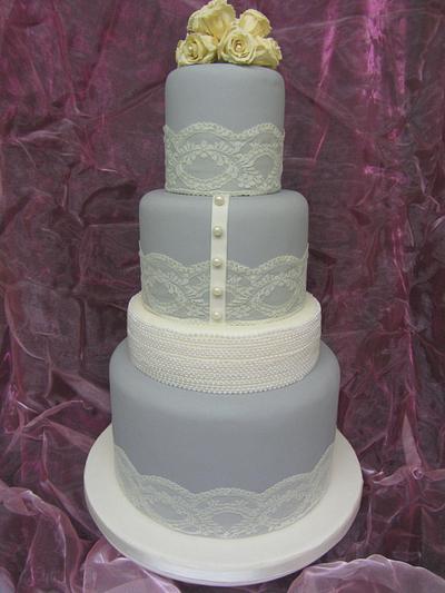 Dove grey lace wedding cake - Cake by Delicious Dial  a Cake