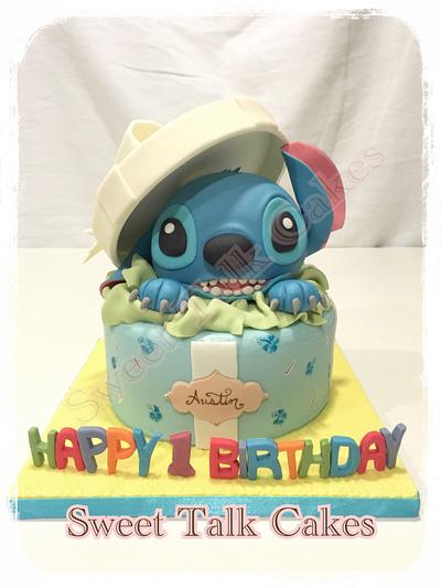 Stitch coming out from gift box - Cake by Vancouver Sugar Arts