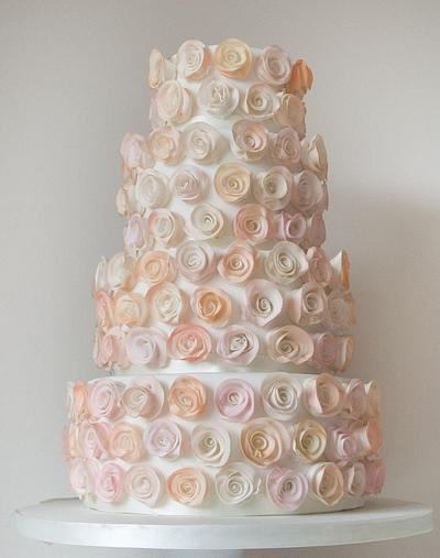Stylised roses 4 tier in pinks  - Cake by Happyhills Cakes