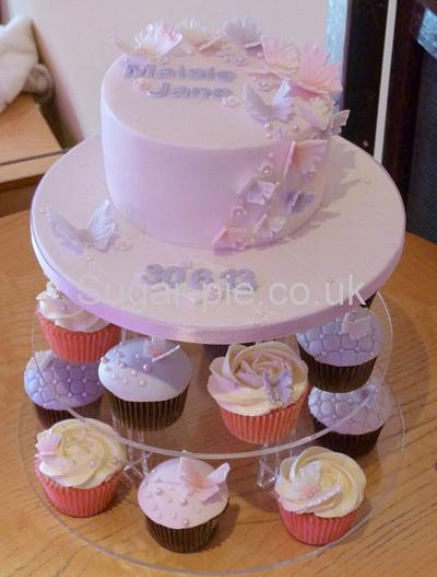 Butterfly christening cake & cupcakes - Cake by Sugar-pie