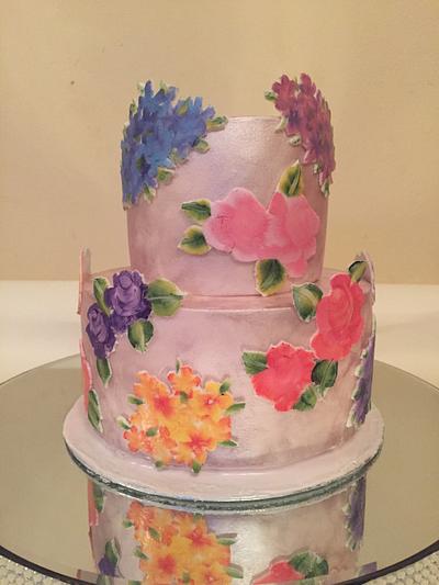 Handpainted Floral Cake - Cake by Charlotte