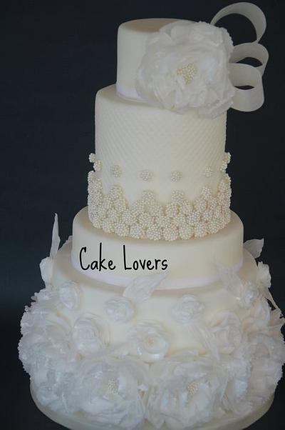 wafer paper peony and rose wedding cake - Cake by lucia and santina alfano