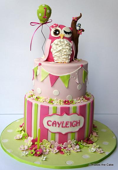Pink and Green Owl - Cake by Jo Finlayson (Jo Takes the Cake)