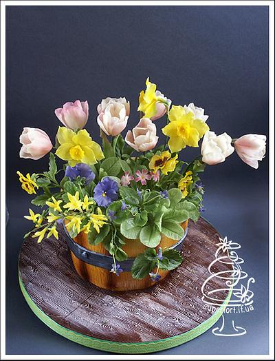 Bucket of spring flowers - Cake by Uliana Kotsaba