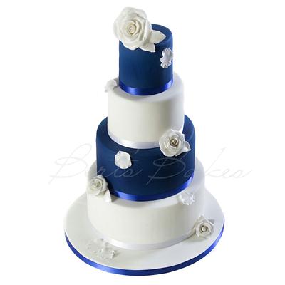 royal blue & white wedding cake - Cake by Bert's Bakes