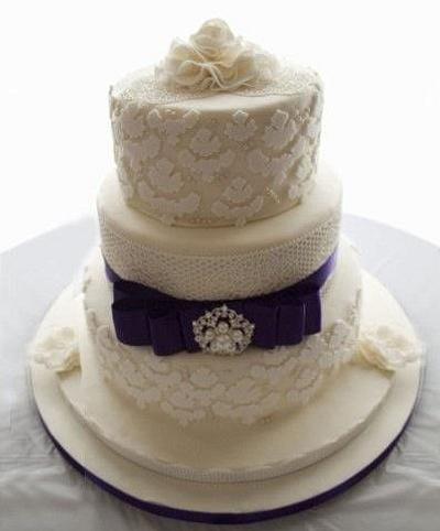 3 tier wedding cake with sugarviel and cricut cake  - Cake by CakesByTonilou