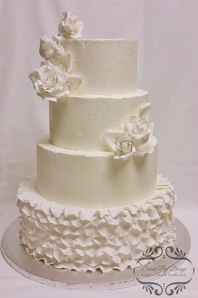 Fondant rose and petal wedding cake - Cake by SweetByDesign