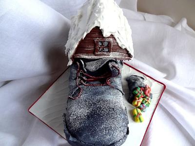 There Was An Old Lady Who Lived in a Tatty Old Santa Boot - Cake by Fifi's Cakes