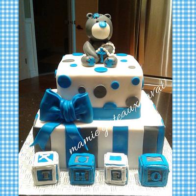teddy cake baptism blue  - Cake by Manon
