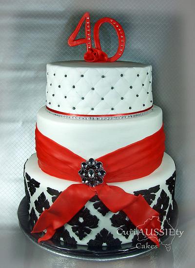 Red, black and white demask 40th cake - Cake by CuriAUSSIEty  Cakes
