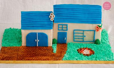 White and Blue House - Cake by Niveditha