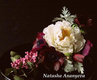 Sugar arrangement - peony, anemones, lilac - Cake by Natasha Ananyeva (CakeVirtuoso Studio)