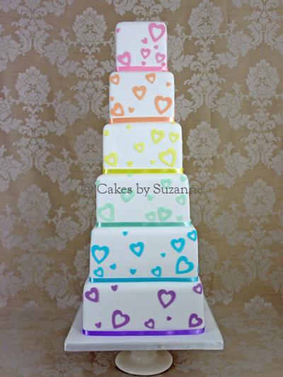Pastel Rainbow Hearts Wedding Cake - Cake by suzanne