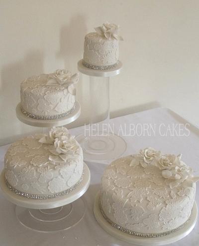 Ivory Lace and Diamante Wedding Cake - Cake by Helen Alborn  