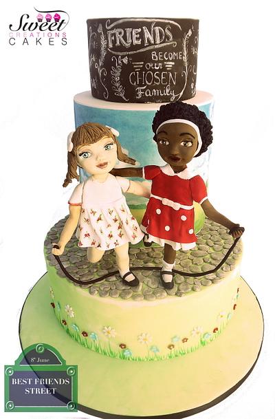 Best friend's day collaboration : little girls jumping rope in a vintage scene - Cake by Sweet Creations Cakes