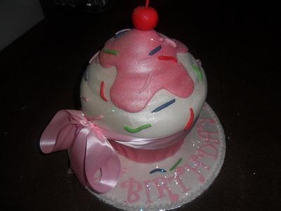 large giant pink white with a cherry on the top cupcake - Cake by elizabeth