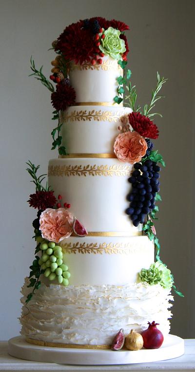 Gold Fruit & Flower Cake - Cake by Sada Ray