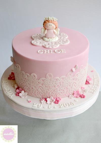 White & Pink Angelic Christening - Cake by miettes