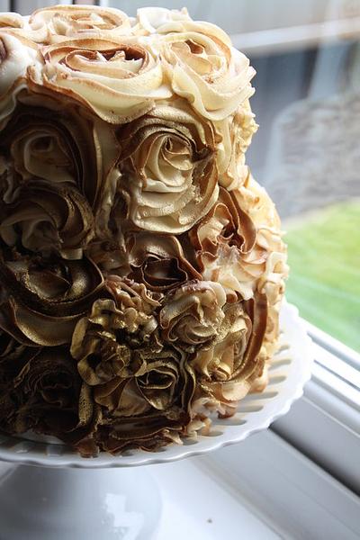 Buttercream chocolate and gold swirly roses - Cake by Ballderdash & Bunting