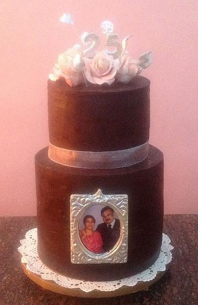 Naked Ganached Cake for a Silver Anniversary - Cake by Anuja