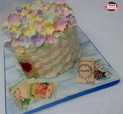 Vintage Flower Basket with edible Seed Packets - Cake by Jerri