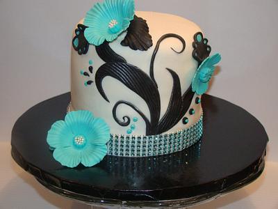 Teal/Black/White Cake - Cake by Colormehappy
