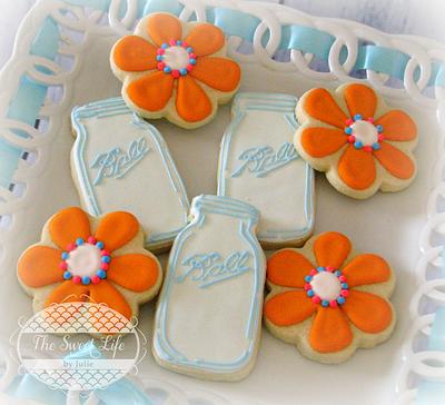 Ball Jar & flower cookies - Cake by Julie Tenlen