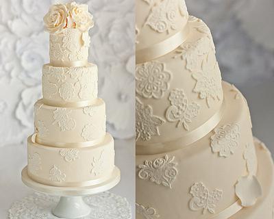 Ivory Lace Wedding Cake  - Cake by Sugar Ruffles